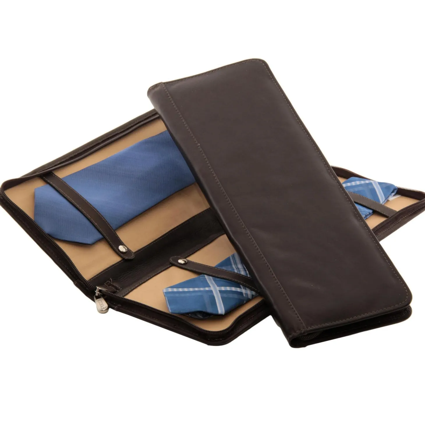 Piel Leather Zippered Tie Case With Snaps