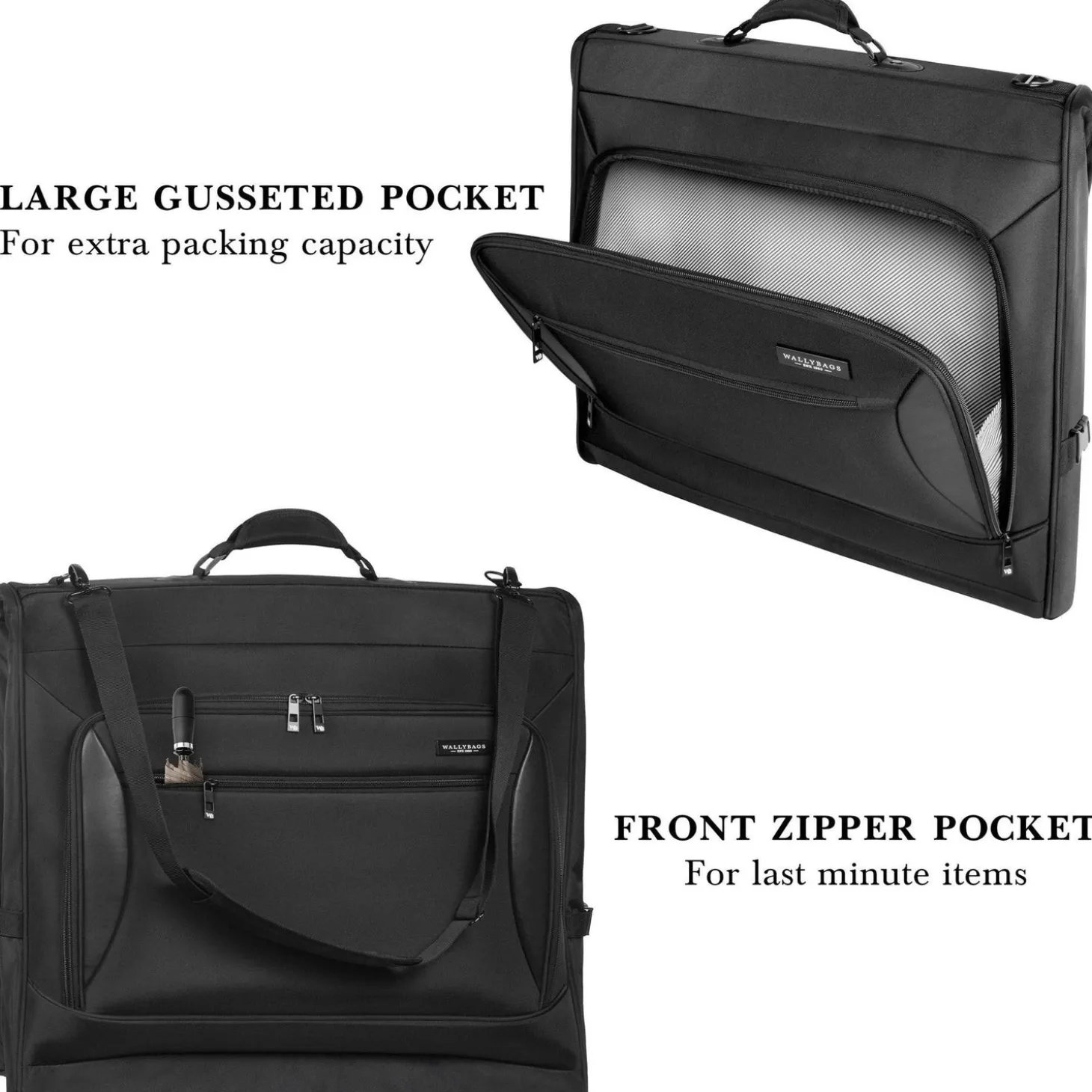 Wally Bags Solutions 45-inch Premium Garment Bag with Shoulder Strap and Multiple Pockets